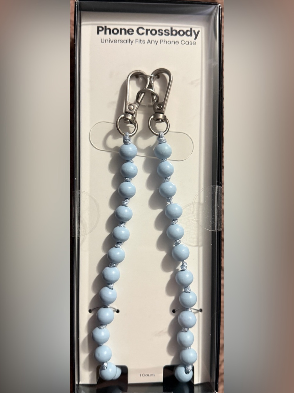 Universal Phone Light Blue Beaded Crossbody w/Silver Hardware